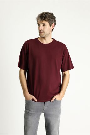 تی شرت زرشکی مردانه ریلکس یقه گرد کد 834791657