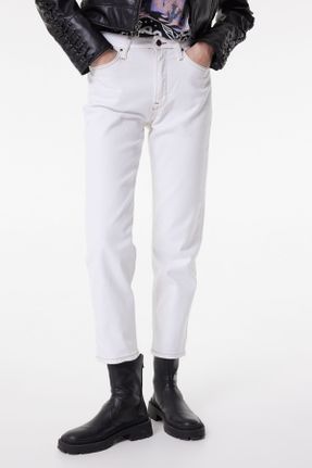 شلوار جین سفید زنانه پاچه کوتاه فاق بلند جین ساده کد 791838877