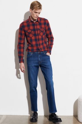 شلوار جین آبی مردانه پاچه ساده پنبه (نخی) ساده کد 669405657