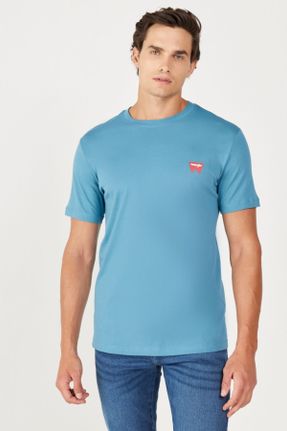 تی شرت آبی مردانه رگولار یقه گرد پنبه (نخی) کد 770038724