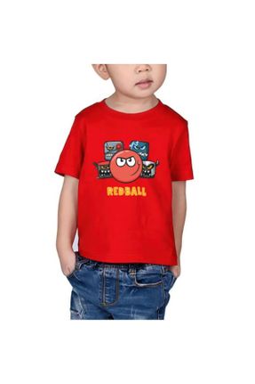 تی شرت قرمز بچه گانه رگولار یقه گرد تکی کد 841062221
