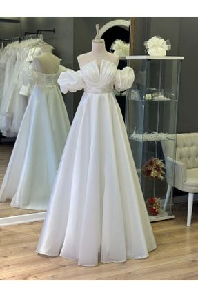 لباس عروس سفید زنانه یقه هفت آستر دار کد 809461226