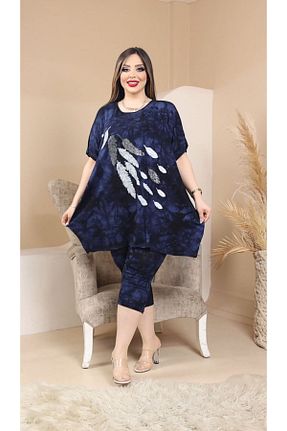ست بالاتنه و پائین تنه سایز بزرگ سرمه ای زنانه فاق نرمال HÜLYA BUTİK - کد 840796363