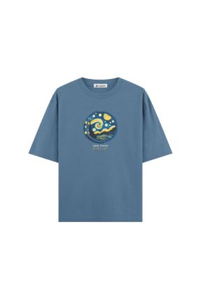 تی شرت آبی زنانه اورسایز کد 840838202