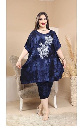 ست بالاتنه و پائین تنه سایز بزرگ سرمه ای زنانه بافت HÜLYA BUTİK - کد 840812352