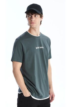 تی شرت خاکی مردانه رگولار یقه گرد کد 840838618