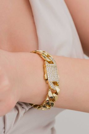 دستبند استیل طلائی زنانه فولاد ( استیل ) کد 829614628
