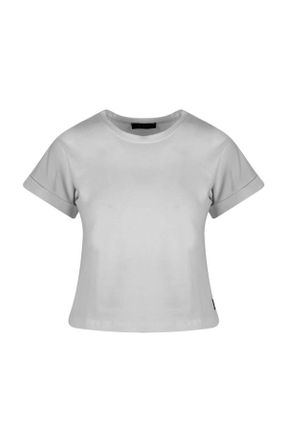 تی شرت طوسی زنانه Fitted یقه گرد پنبه (نخی) بیسیک کد 754918652