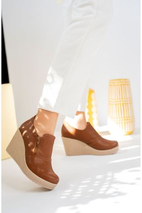 کفش پاشنه بلند پر قهوه ای زنانه پاشنه متوسط ( 5 - 9 cm ) جیر پاشنه پر کد 356913393