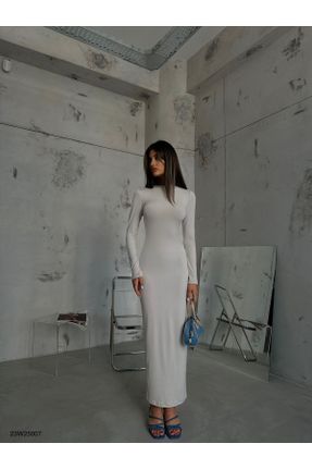 لباس بژ زنانه بافت پلی آمید اسلیم فیت آستین-بلند کد 785218799