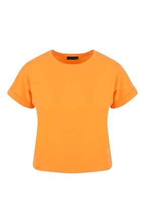 تی شرت نارنجی زنانه Fitted یقه گرد پنبه (نخی) بیسیک کد 641833536
