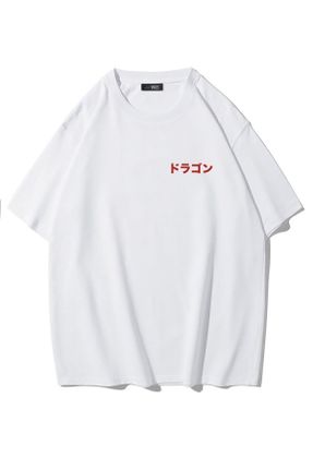 تی شرت سفید مردانه ریلکس یقه گرد پنبه (نخی) تکی کد 831933952