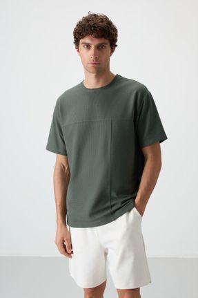 تی شرت خاکی مردانه اورسایز یقه گرد پنبه - پلی استر تکی جوان کد 815770991