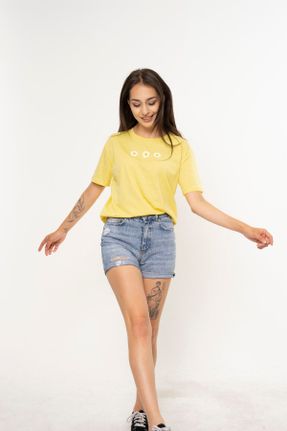 تی شرت زرد زنانه رگولار یقه گرد پنبه (نخی) کد 363004521