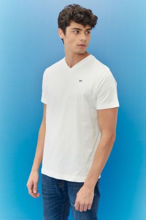 تی شرت سفید مردانه رگولار یقه هفت پنبه (نخی) کد 355576592
