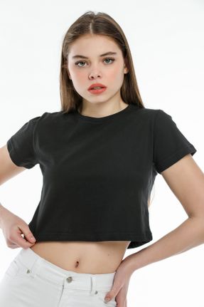 تی شرت مشکی زنانه رگولار یقه گرد کد 100871612