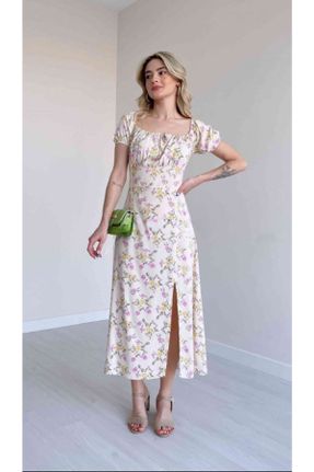 لباس نباتی زنانه بافتنی ویسکون طرح گلدار قلمی آستین-کوتاه پارتی کد 305917661