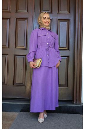 ست بالاتنه و پائین تنه حجاب بنفش زنانه کلوش W WARGA - کد 835959146