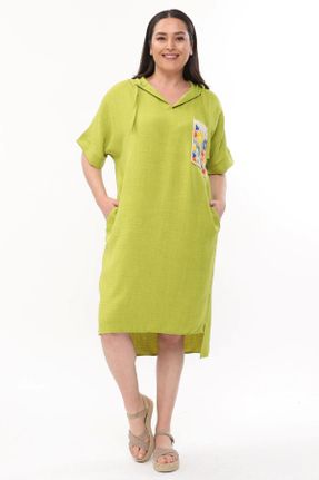 لباس سبز زنانه مخلوط کتان سایز بزرگ بافت کد 723329267
