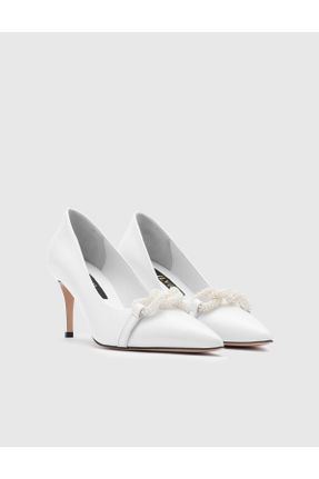 کفش پاشنه بلند کلاسیک سفید زنانه چرم طبیعی پاشنه نازک پاشنه بلند ( +10 cm) کد 816230592