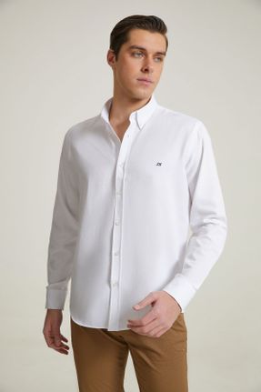 پیراهن سفید مردانه اسلیم فیت یقه پیراهنی پنبه - پلی استر کد 73416716