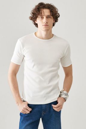 تی شرت سفید مردانه رگولار یقه خدمه بیسیک کد 91073000
