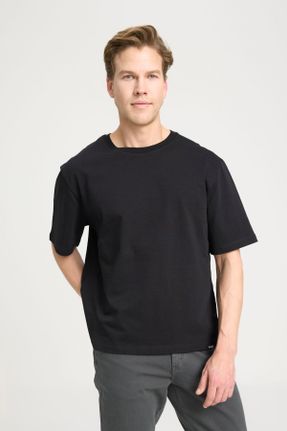 تی شرت مشکی مردانه رگولار یقه گرد پنبه (نخی) کد 826291808