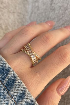 انگشتر جواهر طلائی زنانه روکش نقره کد 700535963