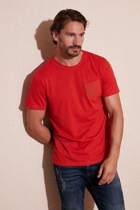 تی شرت قرمز مردانه اسلیم فیت یقه گرد کد 110640508