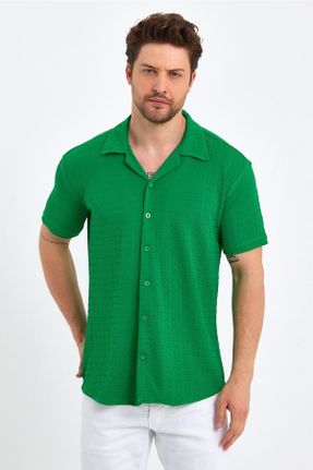 پیراهن سبز مردانه اسلیم فیت یقه اپاش لیکرا کد 696266541