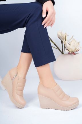 کفش پاشنه بلند پر بژ زنانه پاشنه متوسط ( 5 - 9 cm ) جیر پاشنه پر کد 449012691