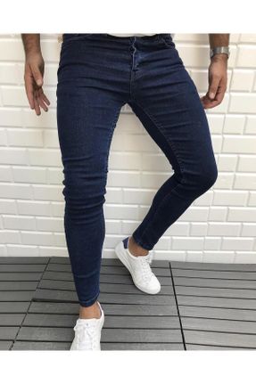 شلوار جین سرمه ای مردانه پاچه تنگ پنبه (نخی) پوشاک ورزشی بلند کد 106368985