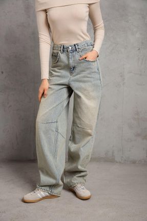شلوار جین سرمه ای زنانه پاچه راحت فاق بلند استاندارد بلند کد 803549233
