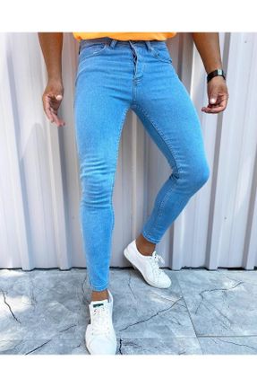 شلوار جین آبی مردانه پاچه تنگ پنبه (نخی) پوشاک ورزشی بلند کد 122701142