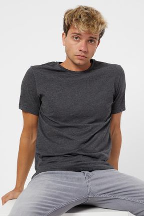 تی شرت طوسی مردانه رگولار یقه گرد پنبه (نخی) تکی بیسیک کد 42058915