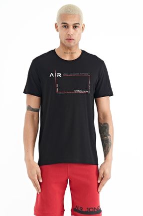تی شرت مشکی مردانه رگولار یقه گرد پنبه - پلی استر تکی جوان کد 683144527