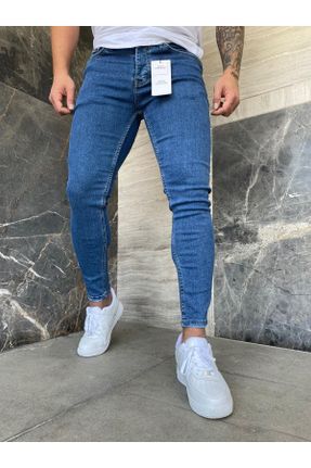 شلوار جین آبی مردانه پاچه تنگ پنبه (نخی) پوشاک ورزشی بلند کد 123736127
