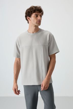 تی شرت طوسی مردانه اورسایز یقه گرد پنبه - پلی استر تکی جوان کد 815770437