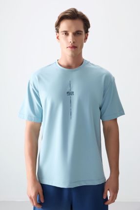 تی شرت سرمه ای مردانه اورسایز یقه گرد پنبه - پلی استر تکی جوان کد 812609854