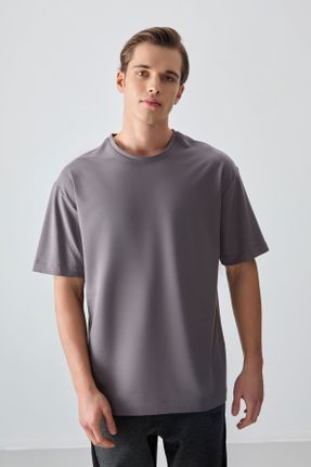 تی شرت طوسی مردانه اورسایز یقه گرد پنبه - پلی استر تکی بیسیک کد 819577051