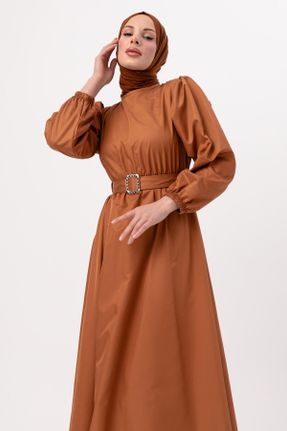 لباس مجلسی قهوه ای زنانه یقه گرد پلی استر آستین استاندارد رگولار کد 283153142