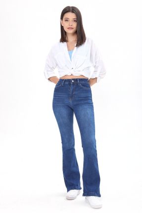 شلوار آبی زنانه جین پاچه لوله ای فاق نرمال کد 790491582
