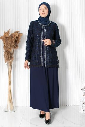 لباس مجلسی حجاب سرمه ای زنانه یقه دوچرخه Modaviki - کد 749222735
