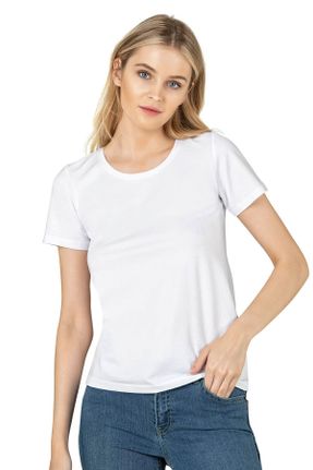 تی شرت سفید زنانه اسلیم فیت یقه گرد پنبه (نخی) کد 41022002