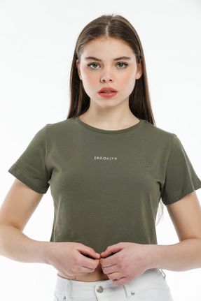 تی شرت خاکی زنانه رگولار یقه گرد کد 100871672