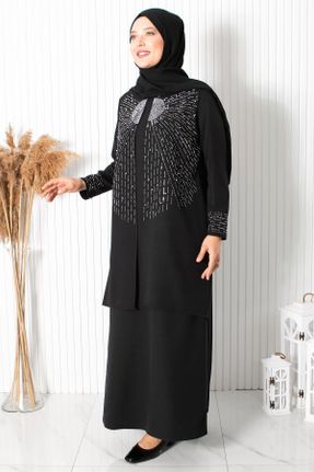 لباس مجلسی مشکی زنانه یقه گرد پلی استر آستین استاندارد کد 780332395