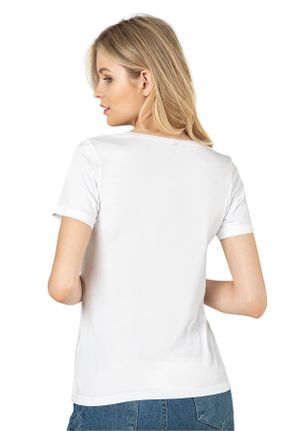 تی شرت سفید زنانه اسلیم فیت یقه گرد پنبه (نخی) کد 41022002