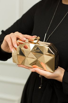 کیف مجلسی طلائی زنانه چرم مصنوعی weem bag - کد 42469787