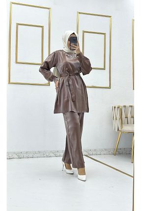 ست بالاتنه و پائین تنه حجاب قهوه ای زنانه رگولار Moda Krash - کد 814295207