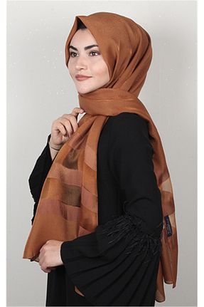 شال قهوه ای زنانه پنبه ای PİRAMİT - کد 130509507